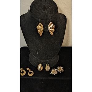 Four Pair Vintage Gold Tone Clip On Earrings